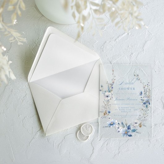 Invitations En Acrylique Fête des mariées Fleur sauvage bleu aquarelle