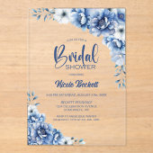 Invitations En Acrylique Fête des mariées Florale Bleue (Recto)