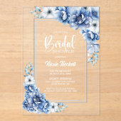Invitations En Acrylique Fête des mariées florale bleue élégante (Recto)