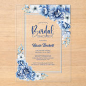 Invitations En Acrylique Fête des mariées Florale Bleue Moderne (Recto)