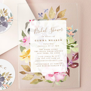Invitations En Acrylique Fête des mariées florale de printemps peinte à la