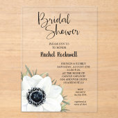 Invitations En Acrylique Fête des mariées florale noire blanche (Recto)