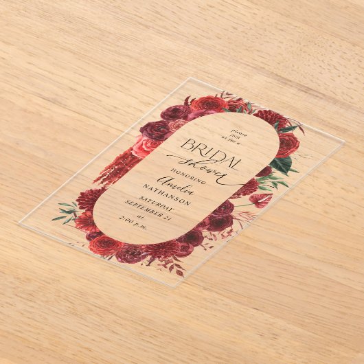 Invitations En Acrylique Fête des mariées Florale rouge (Poser)