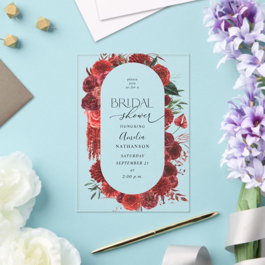 Invitations En Acrylique Fête des mariées Florale rouge (Insitu (Mariage))