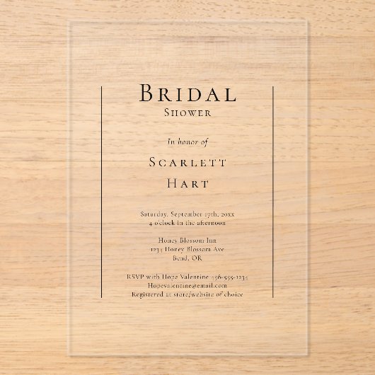 Invitations En Acrylique Fête des mariées Mariage minimale traditionnelle s (Recto)