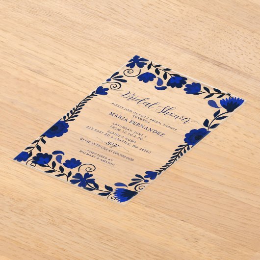 Invitations En Acrylique Fête des mariées mexicaine Fiesta Blue Talavera (Poser)