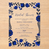 Invitations En Acrylique Fête des mariées mexicaine Fiesta Blue Talavera (Recto)