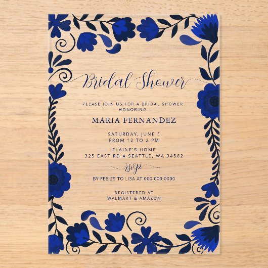 Invitations En Acrylique Fête des mariées mexicaine Fiesta Blue Talavera (Recto)