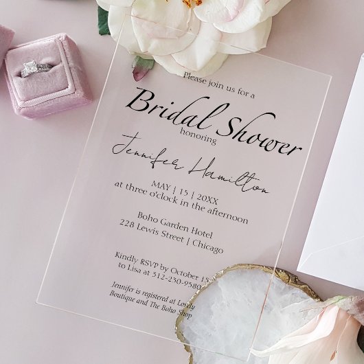 Invitations En Acrylique Fête des mariées noire et blanche