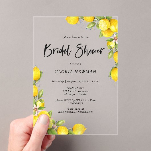 Invitations En Acrylique Fête des mariées romantique aux citrons (In situ (ordinateur de poche))