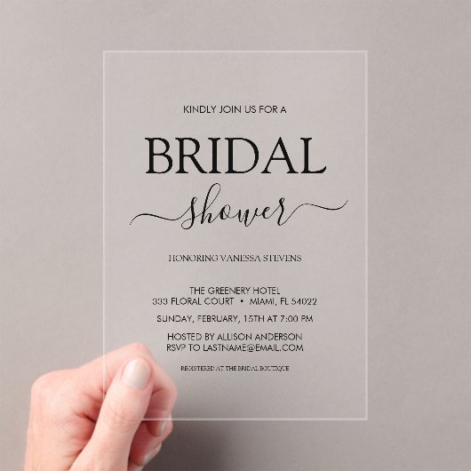 Invitations En Acrylique Fête des mariées simple (In situ (ordinateur de poche))