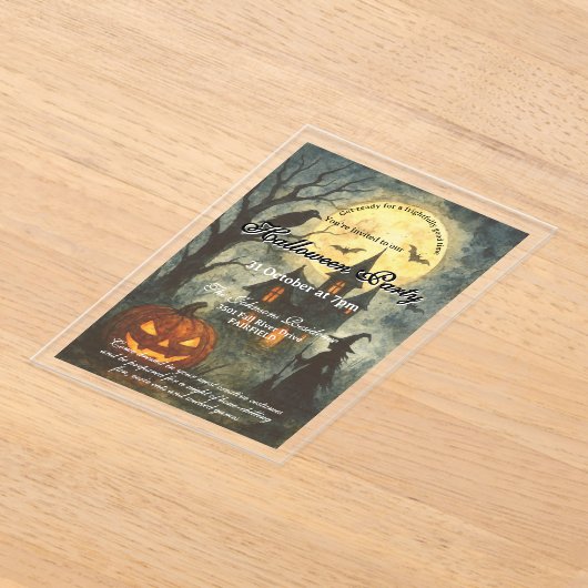 Invitations En Acrylique Fête d'Halloween éffrayante - Maison hantée et Cit (Poser)