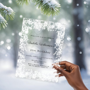 Invitations En Acrylique Fête d'hiver flocons de neige blancs anniversaire