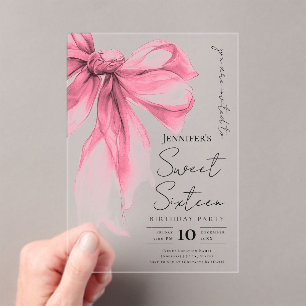 Invitations En Acrylique Fête Douce 16 Ans Arc-en-ciel Rose à Ruban