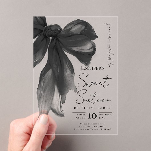 Invitations En Acrylique Fête douce 16 ans Coquette ruban noir écriture (In situ (ordinateur de poche))