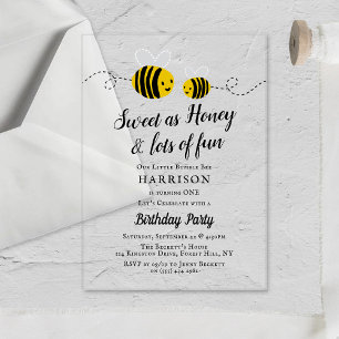 Invitations En Acrylique Fête du 1er anniversaire de Sweet Little Honey Bee