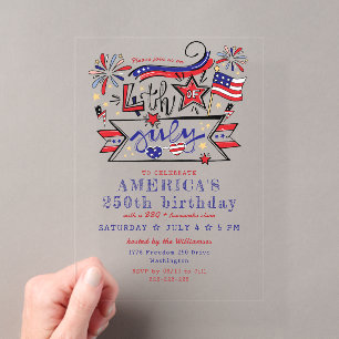Invitations En Acrylique Fête du 4 juillet BBQ de jardin et feu d'artifice 