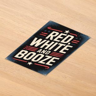 Invitations En Acrylique Fête du 4 juillet Booze Rouge Blanc et Booze
