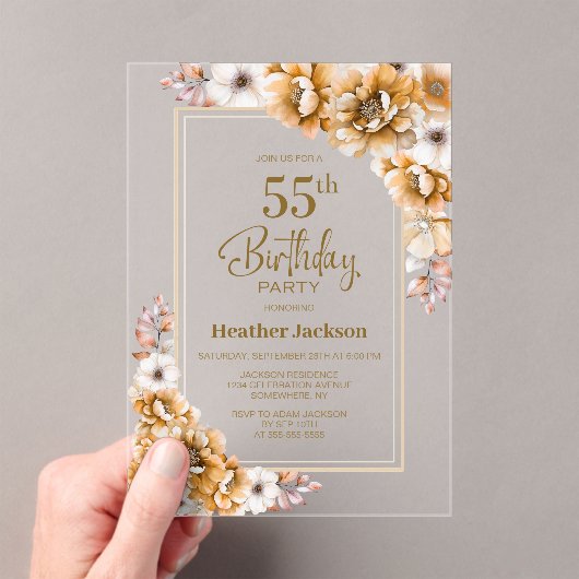 Invitations En Acrylique Fête du 55e anniversaire d'Orange moderne (In situ (ordinateur de poche))