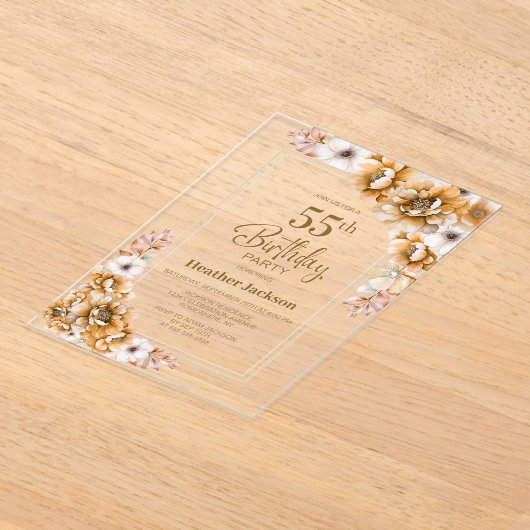 Invitations En Acrylique Fête du 55e anniversaire d'Orange moderne (Poser)