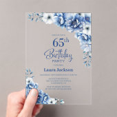 Invitations En Acrylique Fête du 65e anniversaire du Blue Floral (In situ (ordinateur de poche))