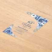 Invitations En Acrylique Fête du 65e anniversaire du Blue Floral (Poser)