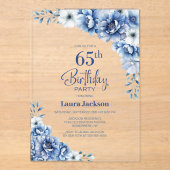 Invitations En Acrylique Fête du 65e anniversaire du Blue Floral (Recto)