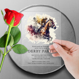 Invitations En Acrylique Fête du Derby de course de chevaux à l'aquarelle