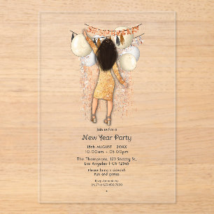 Invitations En Acrylique Fête du Nouvel An Glamour Transparent