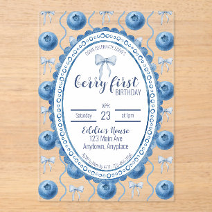 Invitations En Acrylique Fête du premier anniversaire de bébé Blueberry