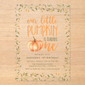 Invitations En Acrylique Fête du premier anniversaire du petit Citrouille (Recto)