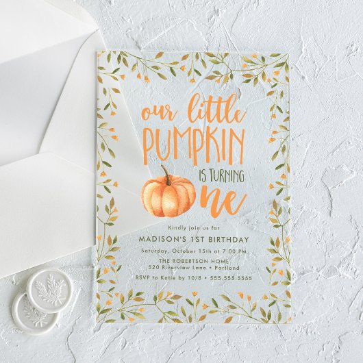 Invitations En Acrylique Fête du premier anniversaire du petit Citrouille