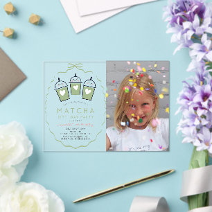 Invitations En Acrylique Fête du thé Matcha Kawaii Nœud Photo Fille Anniver