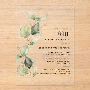 Invitations En Acrylique Fête élégante de 60 ans avec Eucalyptus