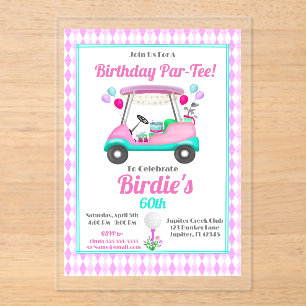 Invitations En Acrylique Fête élégante de golf pour femmes Cart Anniversair