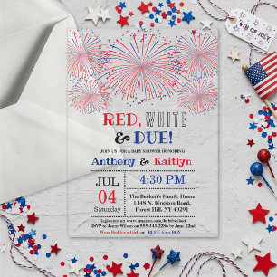 Invitations En Acrylique Fête Prénatale Bébé 14 Juillet Rouge, Blanc & À Ve