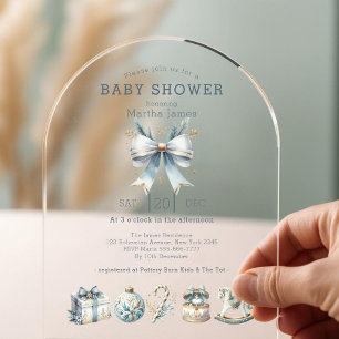 Invitations En Acrylique Fête prénatale bébé Coquette Noël bleu glace