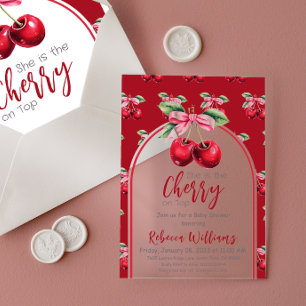 Invitations En Acrylique Fête Prénatale Bébé Fille Ruban Coquette Rouge Cer
