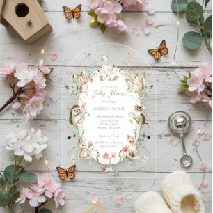 Invitations En Acrylique Fête Prénatale Champêtre à l'Aquarelle Fantaisiste