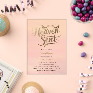Invitations En Acrylique Fête Prénatale Fille Nuages Roses Ciel Chrétien