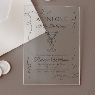 Invitations En Acrylique Fête Prénatale pour Bébé avec un Martini Tini Dess