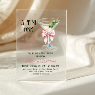 Invitations En Acrylique Fête Prénatale Retro A Tini One Martini Rose Ruban