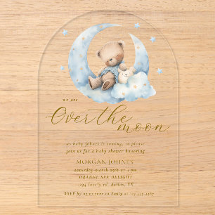Invitations En Acrylique Fête Prénatale Teddy Bear Moon Over the Moon