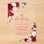 Invitations En Acrylique FÊTE SURPRISE 18e anniversaire Rose rose rouge piv (Recto)
