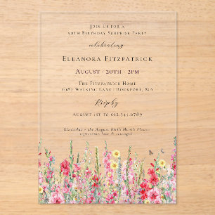 Invitations En Acrylique FÊTE SURPRISE 50e Anniversaire Fleur de Naissance