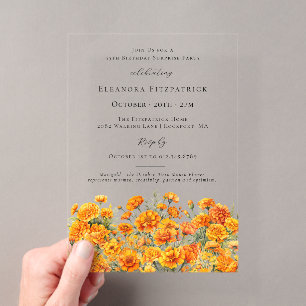 Invitations En Acrylique FÊTE SURPRISE 55 ans Marigold Fleur de naissance d