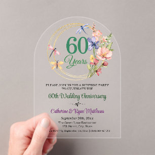 Invitations En Acrylique Fête surprise 60 ans de mariage floral