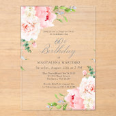 Invitations En Acrylique FÊTE SURPRISE 60e anniversaire Peony rose Floral (Recto)