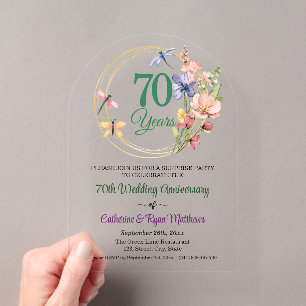 Invitations En Acrylique Fête surprise 70 ans de mariage floral