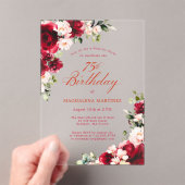 Invitations En Acrylique FÊTE SURPRISE 75e anniversaire Rose rose rouge Peo (In situ (ordinateur de poche))